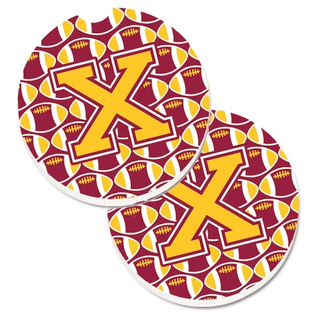 Carolines Treasures Letter x Football Maroon and Gold Cup Holder Car Coaster, PK2 CJ1081-XCARC